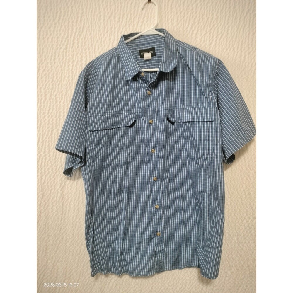 Stone Creek Men's Sz XL Blue White Checks Button Up Shirt Dress Outdoors 0409